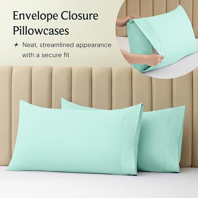 Split King Sheets for Adjustable Bed, Soft Deep Pocket Bed Sheets Set, 5PC | LuxClub Silky Fitted Sheet & Pillowcase Sets, Breathable Hotel Luxury Bedding for Mattress Wrinkle Free, Aquamarine