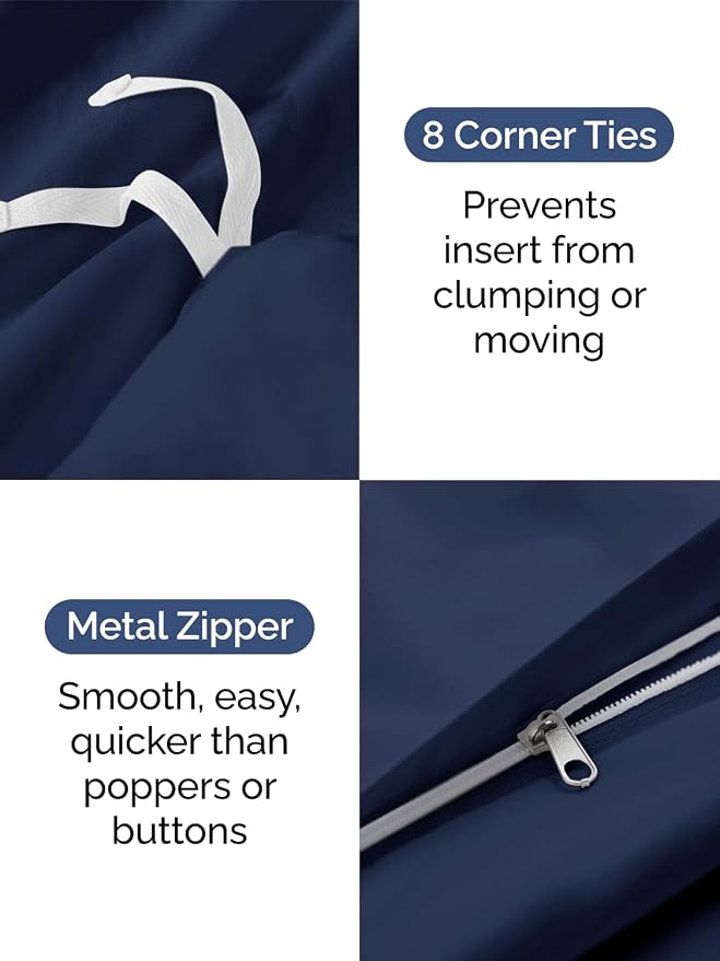 Duvet Cover Super King Size - 3 Piece with Zipper Closure - Navy Blue | Extra Soft, Breathable, Super King Duvet Cover 108" x 98" w/ 2 Pillow Shams, Zipper Closures & Ties, Women, Men, Kids & Teens