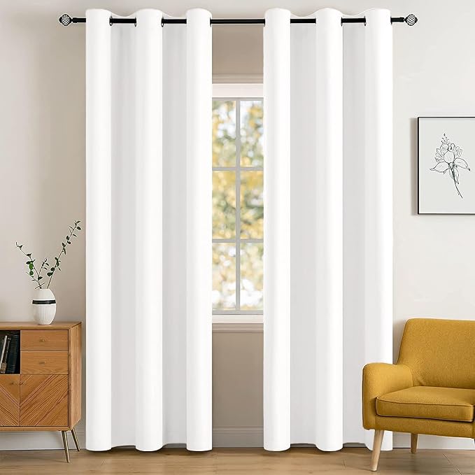 MIULEE Pure White Blackout Bedroom Curtains 84 Inch Long Light Blocking | Grommet Top, Room Darkening Window Drapes, Privacy Protection, Thermal Insulated, Heat Blocking