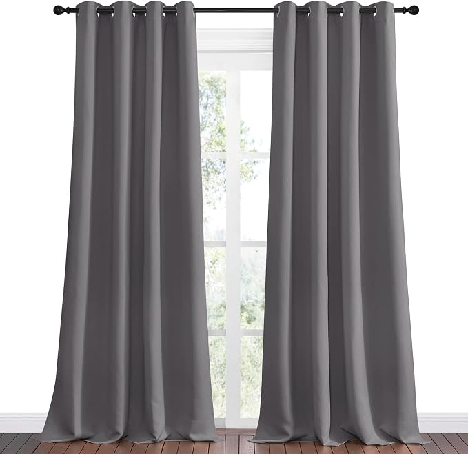 NICETOWN Bedroom Blackout Curtains Panels - Triple Weave Energy Saving Thermal Insulated Solid Grommet Blackout Draperies for Patio (1 Pair, 55 inches by 90 Inch, Grey) | Triple Weave Energy Saving Thermal Insulated Solid Grommet Draperies for Patio, L...