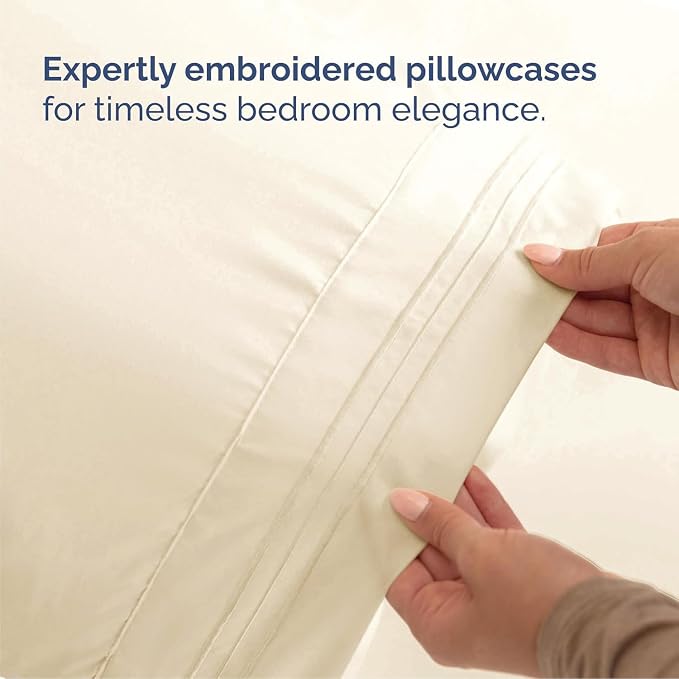 Cal King Size 4 Piece Sheet Set - Breathable & Cooling Sheets - Off White | Hotel Luxury Bed Sheets for Women & Men, Deep Pockets, Easy-Fit, Extra Soft & Wrinkle Free Sheets, Oeko-Tex Bed Sheet Set
