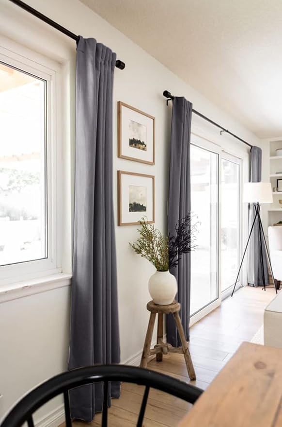 Faux Linen Total Blackout Curtains for Bedroom 84 Inches Long, Darkgray | 100% Blackout Shield, Back Tab/Rod Pocket Living Room Drapes, Thermal Insulated Blackout Curtains 2 Panels Set, 50"W x 84"L