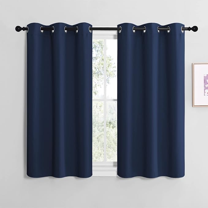 NICETOWN Blackout Curtain Panels, Navy, 2 Panels, W29 x L36-inch | Thermal Insulated Grommet Top Blackout Draperies, Drapes for Basement, Bedroom
