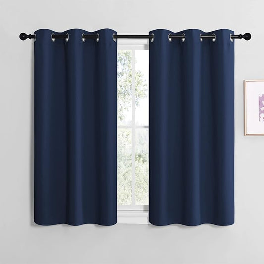 NICETOWN Blackout Curtain Panels, Navy, 2 Panels, W29 x L30-inch | Thermal Insulated Grommet Top Blackout Draperies, Drapes for Basement, Bedroom