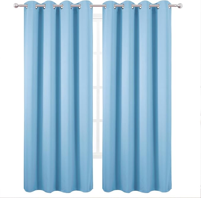 Blackout Curtains 52 x 120 Inch Long Sky Blue Curtains Set of 2 Panels Room Darkening Curtains for Bedroom and Living Room