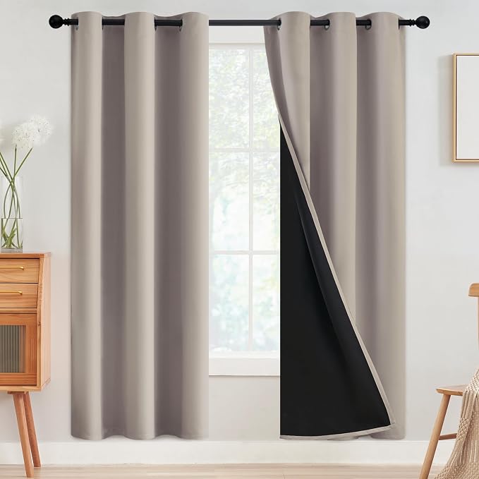 SimpleHome Natural 100% Blackout Curtains Room Darkening Living Room 72L | Curtains for Bedroom,Thermal Insulated Grommet Window Drapes,Curtains for Living Room with Black Back,42 x 72 Inch,2 Panels