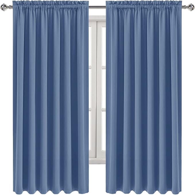 DWCN Wide Blackout Curtains for Bedroom 70 x 63 Inch Long Dusty Blue | 2 Panels Set, Room Darkening, Thermal Insulated, Light Blocking, Rod Pocket Drapes, Noise Reducing Window Treatment