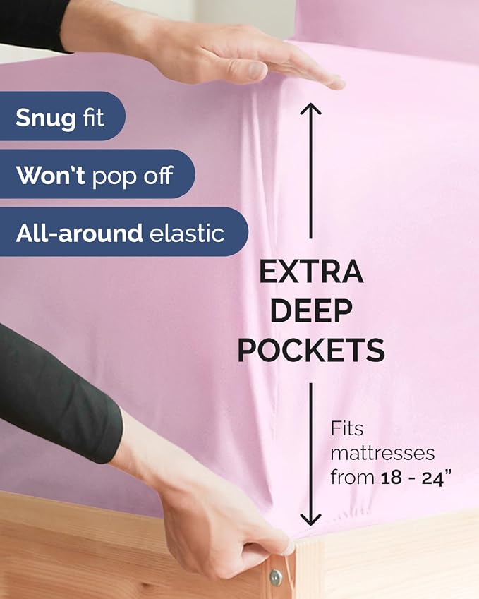 2 Pack Extra Deep Full Fitted Sheets with Extra Deep Pockets - Light Pink | Hotel Luxury Bottom Fitted Sheets Only, Soft, Fade & Wrinkle Free, Breathable & Comfy, All Around Elastic Fitted Sheets