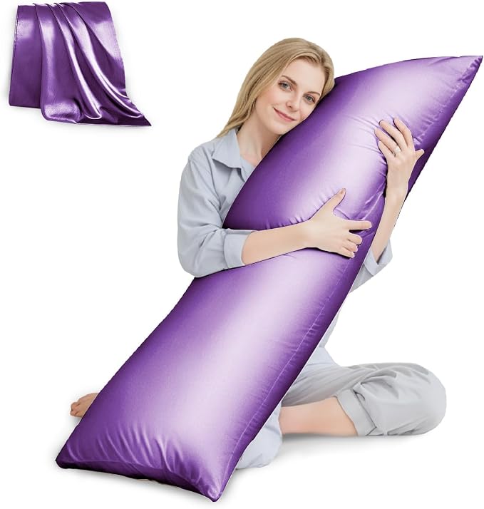 Body Pillow with Satin Pillowcase, Body Pillow for Adults | 20"x54", Removable Cover, OEKO-TEX Certified Down Alternative Filling,Washing Machine