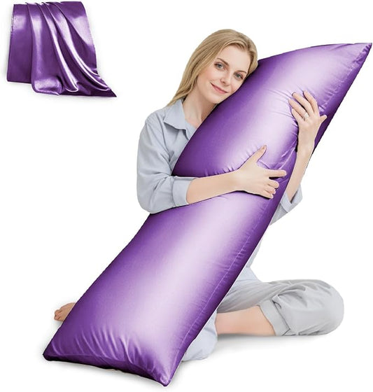 Body Pillow with Satin Pillowcase, Body Pillow for Adults | 20"x54", Removable Cover, OEKO-TEX Certified Down Alternative Filling,Washing Machine