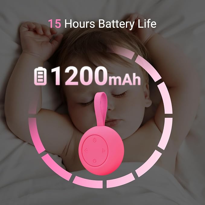 Portable Baby Sound Machine & Essentials for Babies & Kids-Rose | White Noise Machine[Timer Function][20 Soothing Sounds][15 Hours Battery Life]Travel,Registry,Gifts,Clips on Baby Stroller