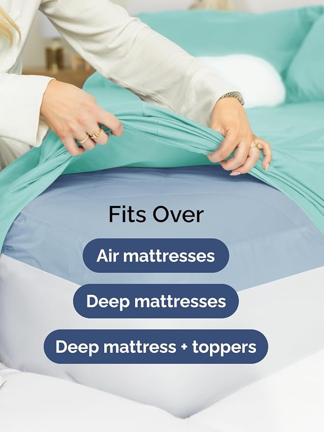 Extra Deep Queen Sheet Set - 4 Piece Breathable & Cooling Sheets - Spa Blue | Easily Fits 18 to 24 inch Mattress - Ultra Soft, Wrinkle & Fade Free with Extra Deep Pockets - Comfy Hotel Luxury Bedding