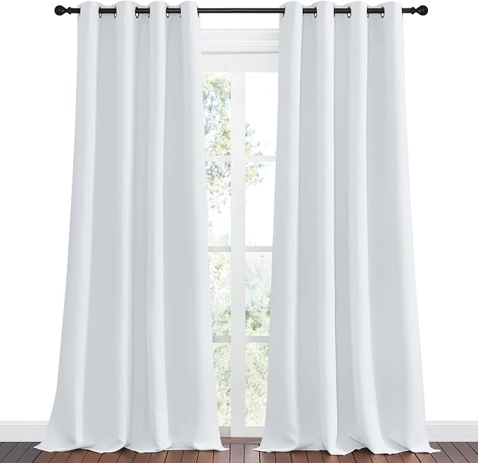 NICETOWN Room Darkening Curtain Panels 2 Panels 55 x 90-inch Greyish White | Home Fashion Ring Top Thermal Insulated Room Darkening Curtains for Bedroom/Nursery