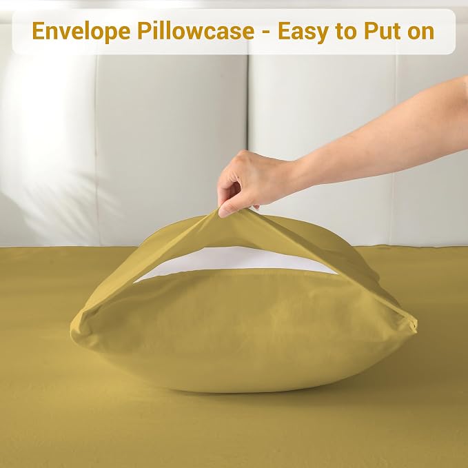 Softan Microfiber Twin Sheet Set with Non-Slip Straps, Mustard Yellow | 15" Deep Pocket Fitted Bed Sheets, Double Brushed Microfiber, Cozy Sheets & Pillowcase for All Season