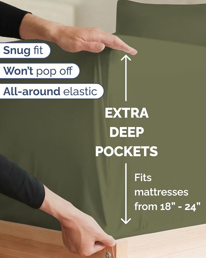 Extra Deep Twin XL Sheet Set - 4 Piece College Dorm Room - Sage Green | College Dorm Room Essentials, Easy & Secure Fit, Ultra-Soft, Wrinkle & Fade Free, Comfy Sheets Set with Extra Deep Pockets