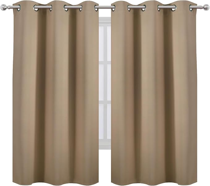 Blackout Curtains 42 x 63 inch/Natural Curtains Set of 2 Panels/Thermal Insulated Room Darkening Bedroom Curtains