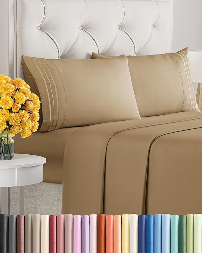 King Size 4 Piece Sheet Set - Ultra Soft & Cooling Bed Sheets - Caramel | Fits 8 Inch to 16 inch Mattress, Wrinkle Free & Fade Resistant with Deep Pockets, Breathable, Comfy Hotel Luxury Bedding
