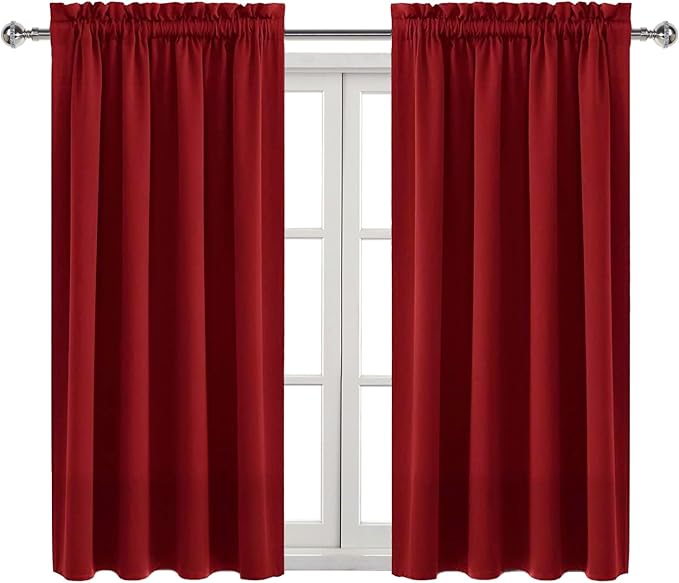 DWCN Blackout Curtains for Bedroom Living Room 38 x 45 Inch Long Burgundy | 2 Panels Set, Room Darkening, Thermal Insulated, Light Blocking, Rod Pocket Drapes, Noise Reducing Window Treatments