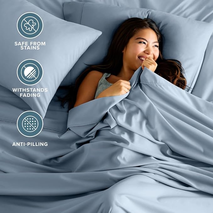 Bare Home Twin XL Sheet Set - 1800 Ultra-Soft (Twin XL, Dusty Blue) | Deep Pockets 6 to 15 Inches, Breathable, Hypoallergenic, Hotel Luxury, Easy Fit, Soft, All-Season