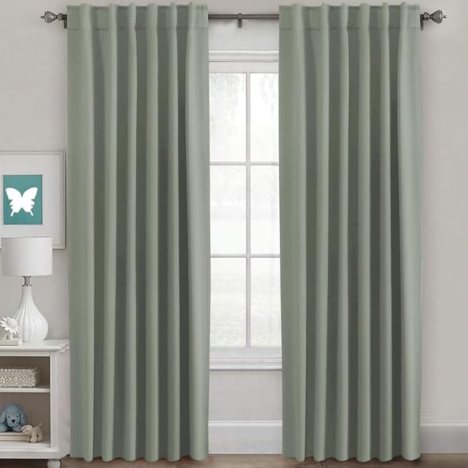 H.VERSAILTEX Blackout Curtains Thermal Insulated Window Treatment Panels Room Darkening Blackout Drapes for Living Room Back Tab/Rod Pocket Bedroom Draperies (2 Panels, Sea Grass, 52 x 84 Inch)