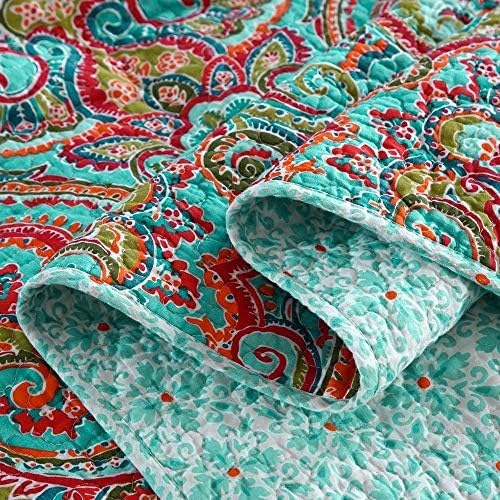 Cotton Bedspread Quilt Sets-Reversible Patchwork Coverlet Set, European Gorgeous Floral Pattern, Twin Size