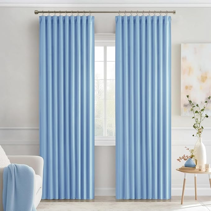 MIULEE Sky Blue Back Tab Blackout Curtains 52x90 Inch Long 2 Panels Set | Rod Pocket Pinch Pleated, Thermal Insulated, Room Darkening, Light Blocking, Privacy Curtains for Living Room Bedroom