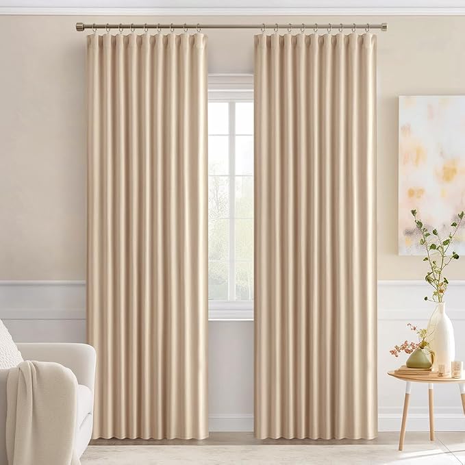 MIULEE Beige Back Tab Blackout Curtains 52x84 Inch Length 2 Panels Set | Rod Pocket Pinch Pleated, Thermal Insulated, Room Darkening, Light Blocking, Privacy Curtains for Living Room Bedroom