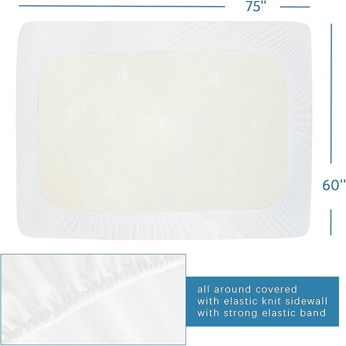 RV Short Queen Terry Mattress Protector Waterproof for 75''×60'' up to14'' | Ultra Soft & Breathable Smooth Top Fitted Mattress Cover Skin-Friendly Machine Washable Mattress Protector