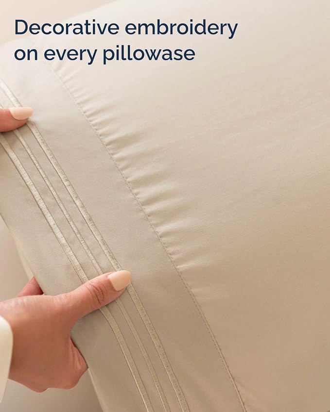 Twin XL 3 Piece Sheet Set - College Dorm Room Essentials - Cream | Deep Pocket Bed Sheets for Women, Men, Teens & Students, Soft, Cooling, Breathable & Wrinkle Free, Oeko-Tex Bed Sheet Set