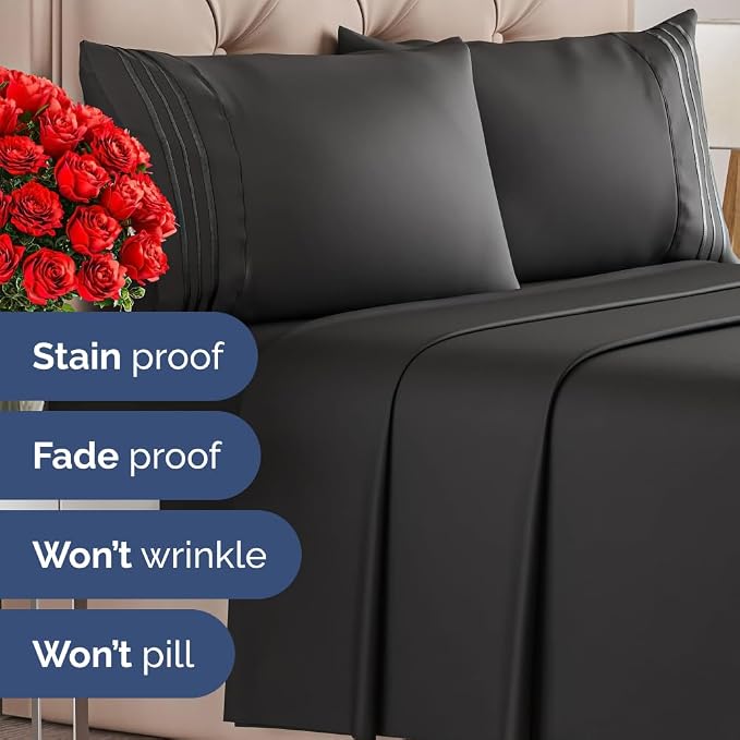 Bulk Case Pack of 20 Flat Sheets - King Size Flat Sheets - Black | Wholesale Bulk Flat Sheets for Hotels, Spas & Airbnbs, Soft, Cooling & Breathable, Wrinkle Free, Fade & Shrink Resistant