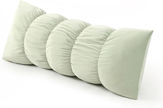 Pat. Pend. Body Pillow for Side Sleepers, 39 Inch, Celadon Green | Small body pillow for adults with a removable, washable soft velvet cover; segmented design for comfortable side sleeping.