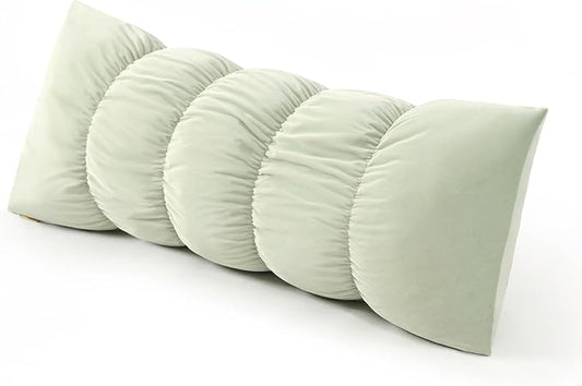Pat. Pend. Body Pillow for Side Sleepers, 39 Inch, Celadon Green | Small body pillow for adults with a removable, washable soft velvet cover; segmented design for comfortable side sleeping.