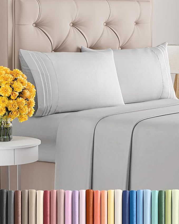 King Size 4 Piece Sheet Set - Ultra Soft & Cooling Bed Sheets - Soft Grey | Fits 8 Inch to 16 inch Mattress, Wrinkle Free & Fade Resistant with Deep Pockets, Breathable, Comfy Hotel Luxury Bedding