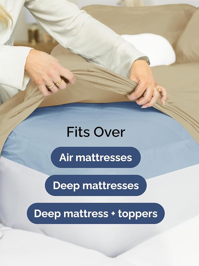 Extra Deep Twin Fitted Sheet - Single Fitted Sheet Only - Beige | Easily Fits 18 inch to 24 inch Mattress, Soft, Wrinkle Free, Breathable & Comfy, Extra Deep Pockets Hotel Luxury Fitted Sheet