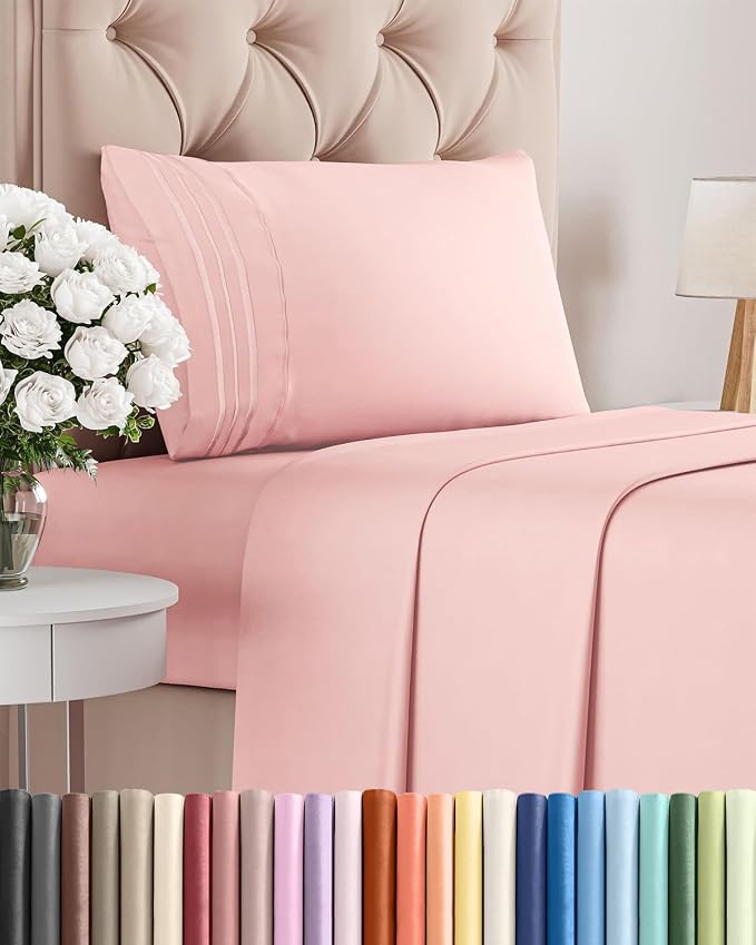 Twin Size 3 Piece Sheet Set - Comfy Breathable & Cooling Sheets - Baby Pink | Hotel Luxury Bed Sheets for Women & Men, Deep Pockets, Easy-Fit, Extra Soft and Wrinkle Free Sheets, Oeko-Tex Bed Sheet Set
