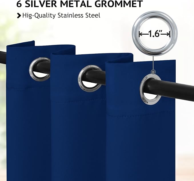 COSVIYA Grommet Room Darkening Royal Blue Curtains 45 inch for Bedroom | Light Blocking Insulated Thermal Curtains for Living Room, Blackout Thick Polyester Window Drapes,38x45 inches, 2 Panels