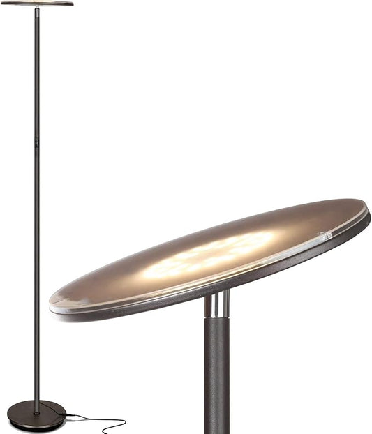 Brightech Sky LED Floor lamp, Torchiere Super Bright Floor Lamp for Living Room Decor & Office - Dimmable, Tall Standing Lamp with Warm Light for Bedroom & Reading - Bronze