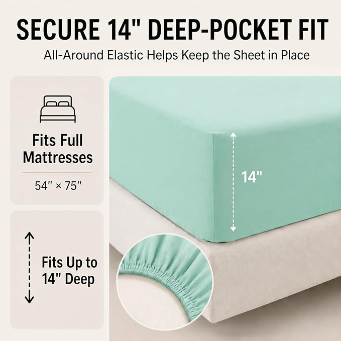 Full Size Comforter Sets Mint Green - 7 Pieces Bed in a Bag | OEKO-TEX Certified, All-Season, Bedroom, Guest Room, Down-Alternative Comforter + Flat & Fitted Sheets + 4 Pillowcases