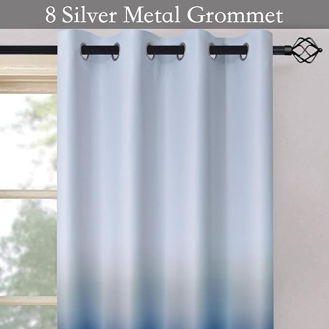 SimpleHome Ombre Gradient Blue White to Gray Curtains for Bedroom,52Wx84L | Room Darkening Curtains,Light Blocking Thermal Insulated Grommet Window Curtains for Living Room,2 Panels,84 Inches Length