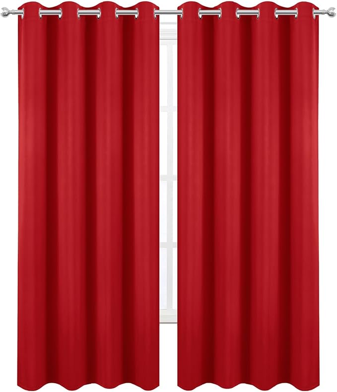 Blackout Curtains 52 x 90 Inch Long Bright Red Curtains Set of 2 Panels Room Darkening Curtains for Bedroom and Living Room