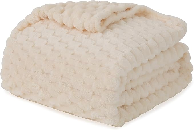 Puncuntex Cream White Throw Blanket 60"×80" Fuzzy 3D Jacquard Decorative | Flannel Fleece Super Soft Plush Cozy Blanket for Couch Sofa Chair Lightweight