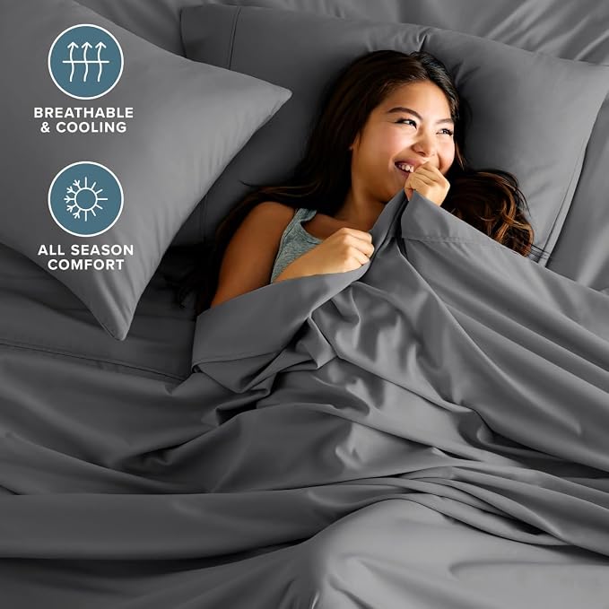 Bare Home RV Bunk Sheet Set - 1800 Ultra-Soft (30x75), Grey | Deep Pockets 6 to 15 Inches, Breathable, Hypoallergenic, Hotel Luxury, Easy Fit, Soft, All-Season