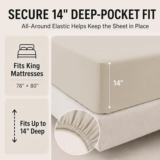 Oversized King Comforter Set Beige - 7 Pieces Bed in a Bag | OEKO-TEX Certified, All-Season, Bedroom, Guest Room, Down-Alternative Comforter + Flat & Fitted Sheets + 4 Pillowcases