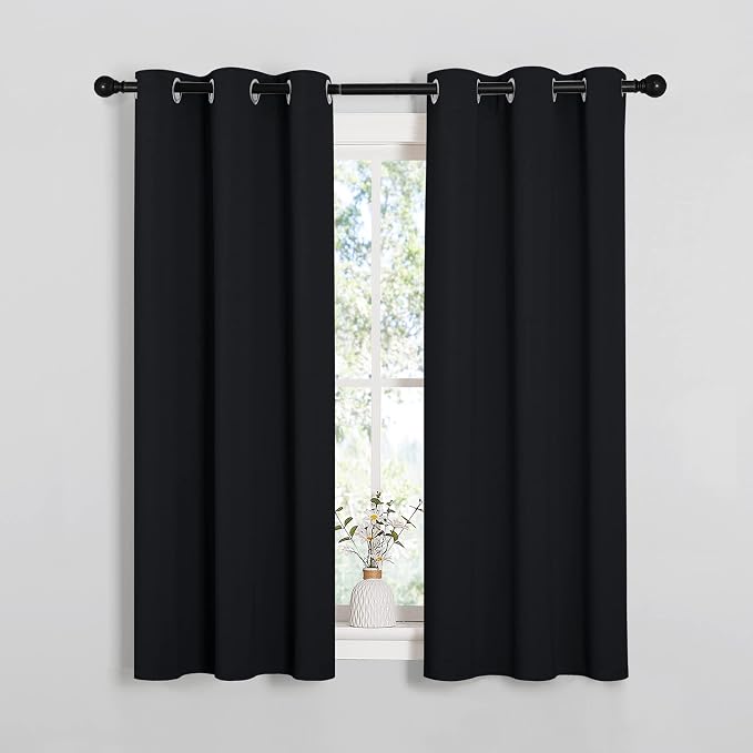 NICETOWN Black Blackout Curtains for Cafe 34" Wide x 54" Long 2 Panels | Autumn Winter Thermal Insulated Solid Grommet Draperies Window Curtain Panels Curtains Drapes for Room Darkening Decor