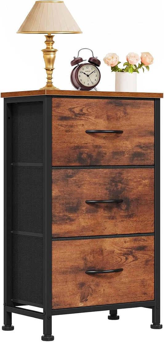 3 Drawers Dresser for Bedroom Fabric Storage Tower with Wooden Top | Steel Frame Chest of Drawers for Closet Entryway Dorm and Small Spaces, Brown