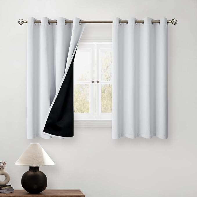 BGment Short Blackout Curtains 54 Inch Length for Bedroom, Thermal Insulated Energy Efficiency Noise Reducing Grommet Curtains with Liner for Small Window 2 Panels Each 52 Inch Wide Greyish White