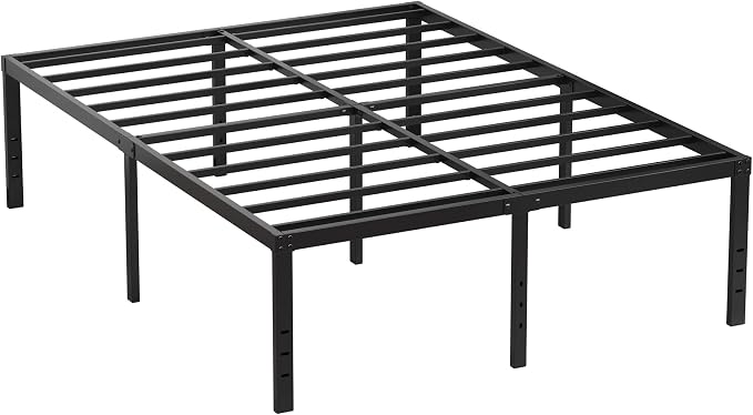 EMODA 20 Inch Queen Bed Frame No Box Spring Needed | Heavy Duty Metal Tall Platform Bed Frame Queen Size with Large Storage Space, Easy Assembly, Black
