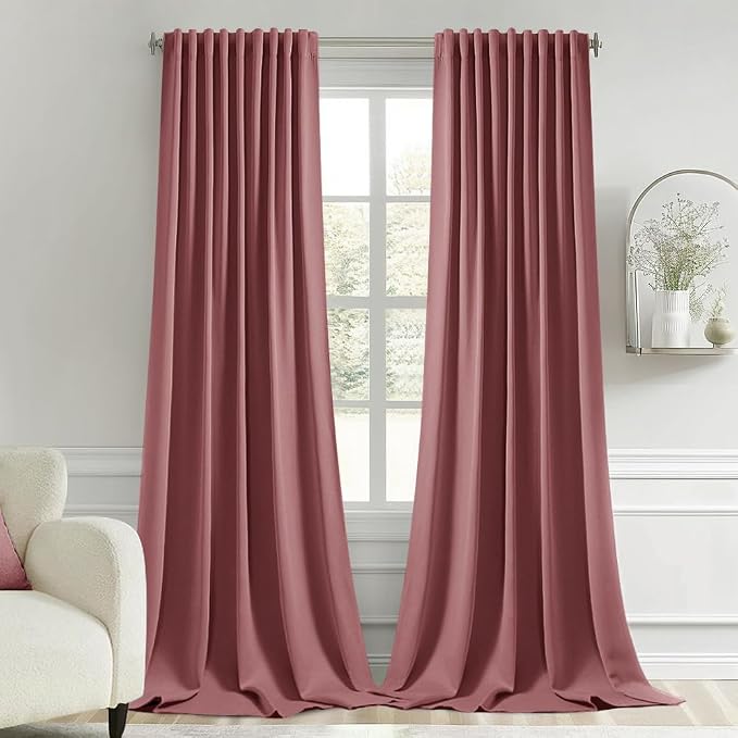 MIULEE Dusty Rose Back Tab Blackout Curtains 52x108 Inch Long 2 Panels Set | Rod Pocket Pinch Pleated, Thermal Insulated, Bedroom Living Room Darkening Privacy Drapes, Extra Long Light Blocking Curtains