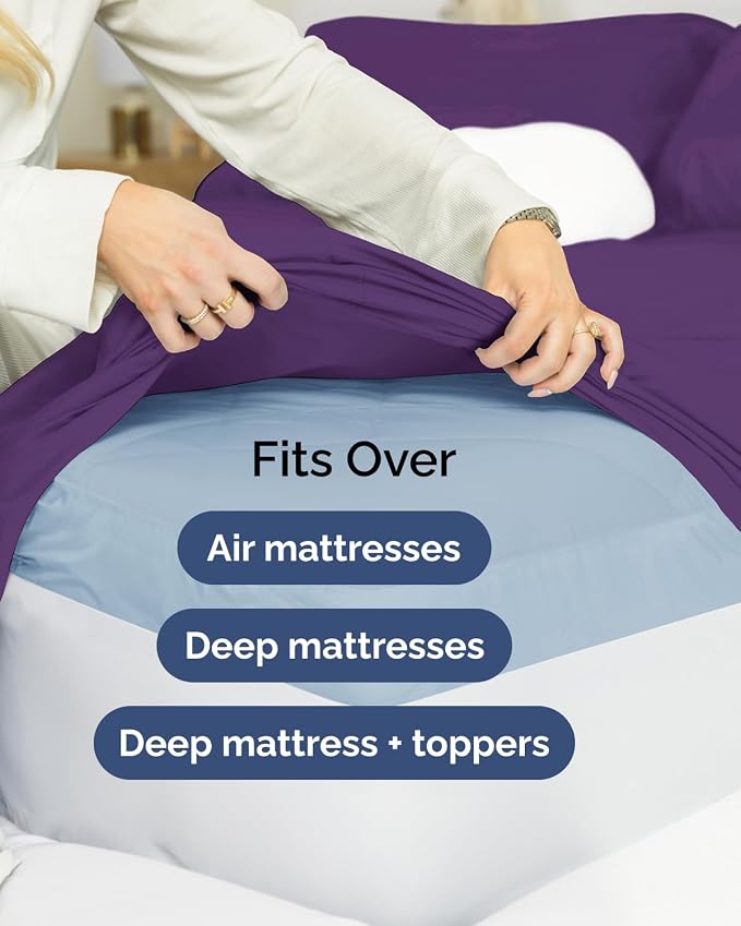 CGK Unlimited Extra Deep Flex Top Split Head King Sheet Set - 6 Piece Breathable and Cooling Sheets - Hotel Luxury Bedding for Women, Men, Kids & Teens - Easy Secure Fit - Extra Deep Pockets - Purple