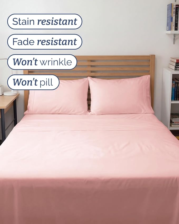 Full XL Sheets - 4 Piece Full XL Sheet Set - Cool & Breathable - Baby Pink | Hotel Luxury Bedding for Women & Men with Deep Pockets, Ultra-Soft, Comfy, Easy-Fit, Wrinkle Free & Fade Resistant, Oeko-Tex